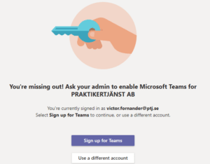 Skärmavbild av uppmaning att ansluta Prakitkertjänst Ab till Microsoft Teams